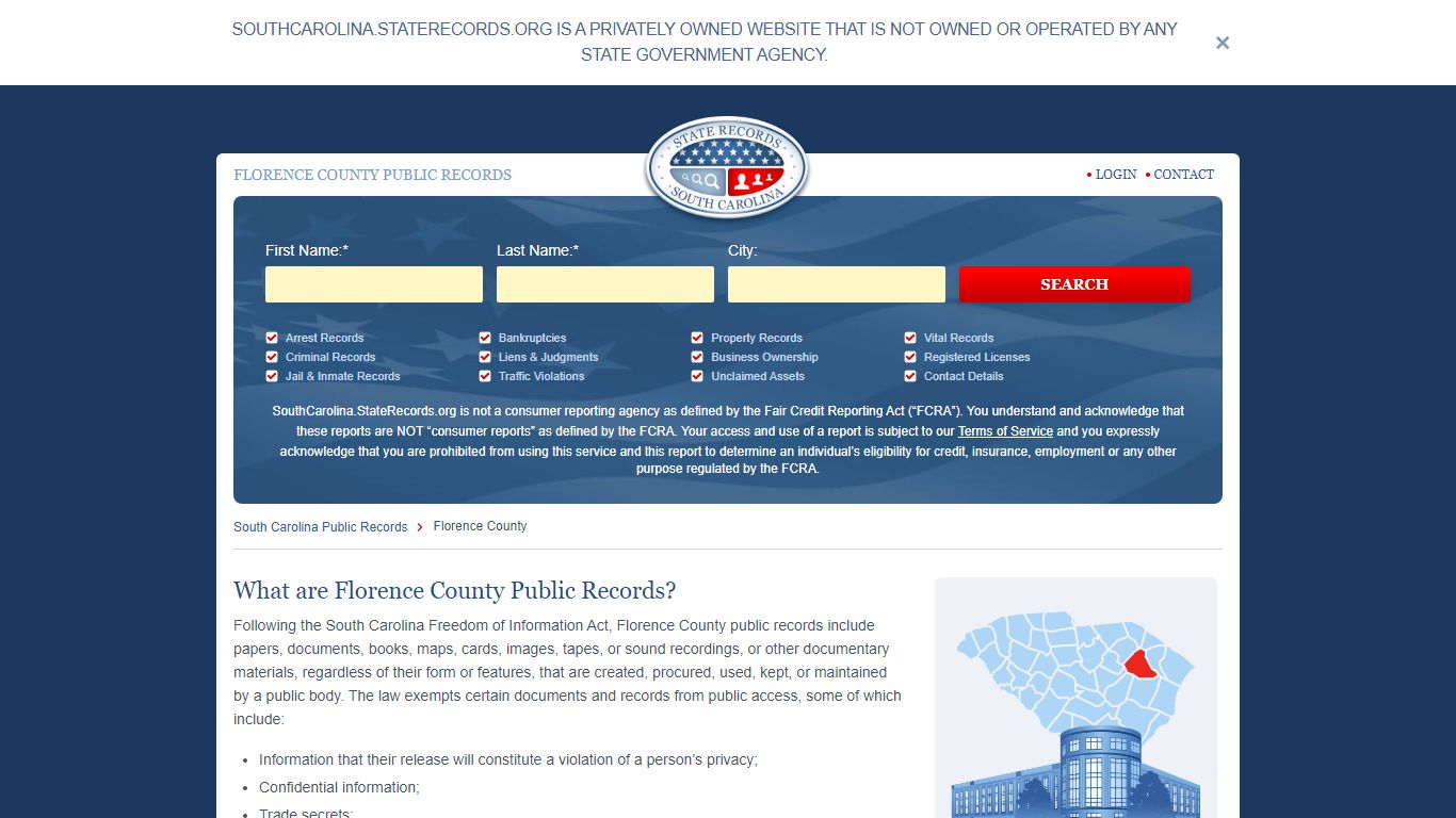 Florence County Arrest, Court, and Public Records | StateRecords.org